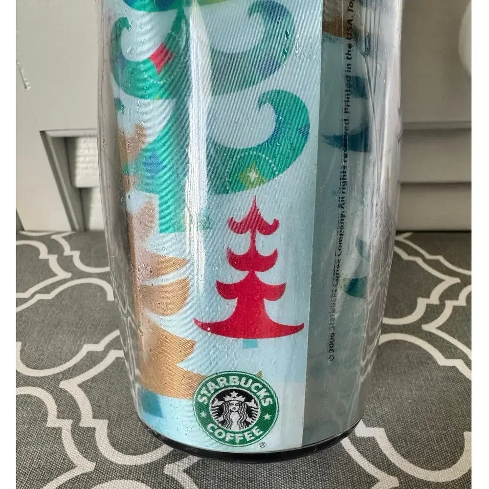 Starbucks Christmas Tree Holographic Blue Double Wall Insulated Travel Tumbler